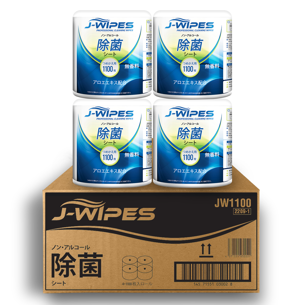 J-WIPES®ノンアルコール除菌シート（1100枚×4ロール）